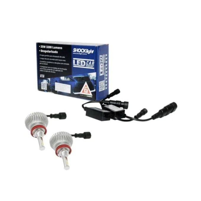 KIT LÂMPADA SHOCKLIGHT LED HEADLIGHT 9006 HB4 6000K 3200LM - POTÊNCIA: 35W - VOLTAGEM: 12V - LED CHIP: LED COB