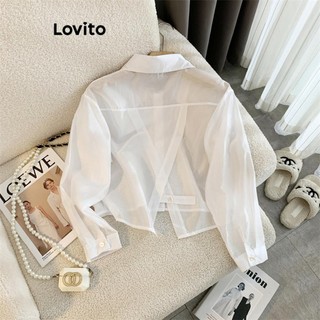 Lovito Blusa elegante lisa com costas divididas para mulheres LNE67220 em Oferta na Shopee
