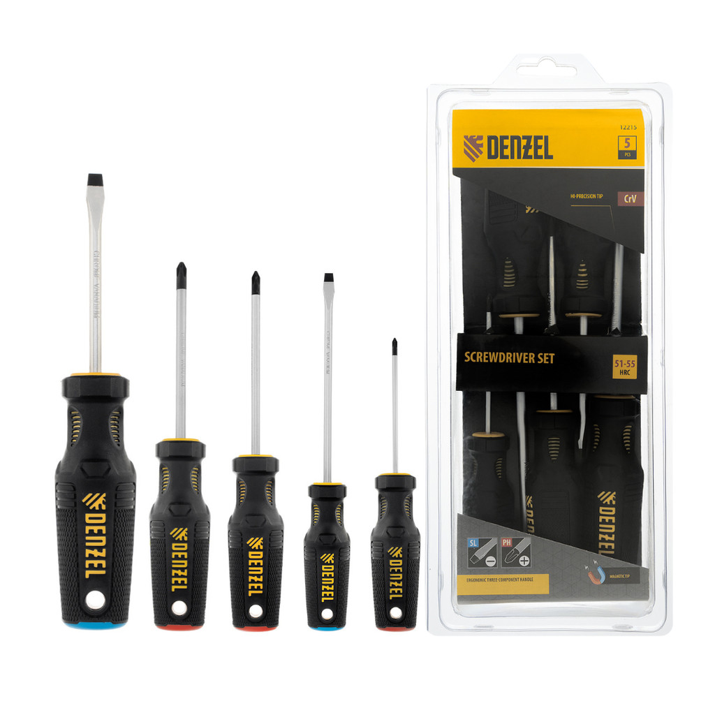 Jogo de Chaves Fenda e Phillips Cromadas com 5 Peças Denzel em Oferta na Shopee