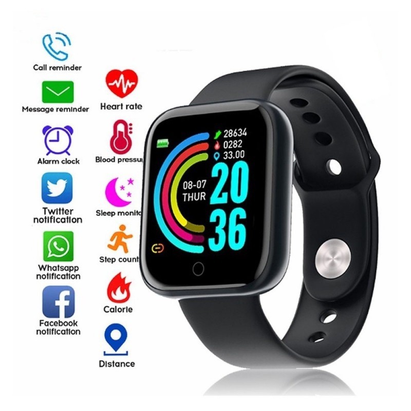Relógio Inteligente Bluetooth 4.0 Smartwatch D20 1.3" 150mAh Monitoramento de sono Medidor de passos A Novo