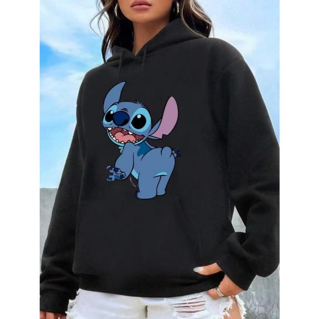Moletom Estampado Lilo Stitch Moda Feminina Canguru Com Capuz Blusa De Frio Casual Inverno 2025 Frio Blusa Quentinha