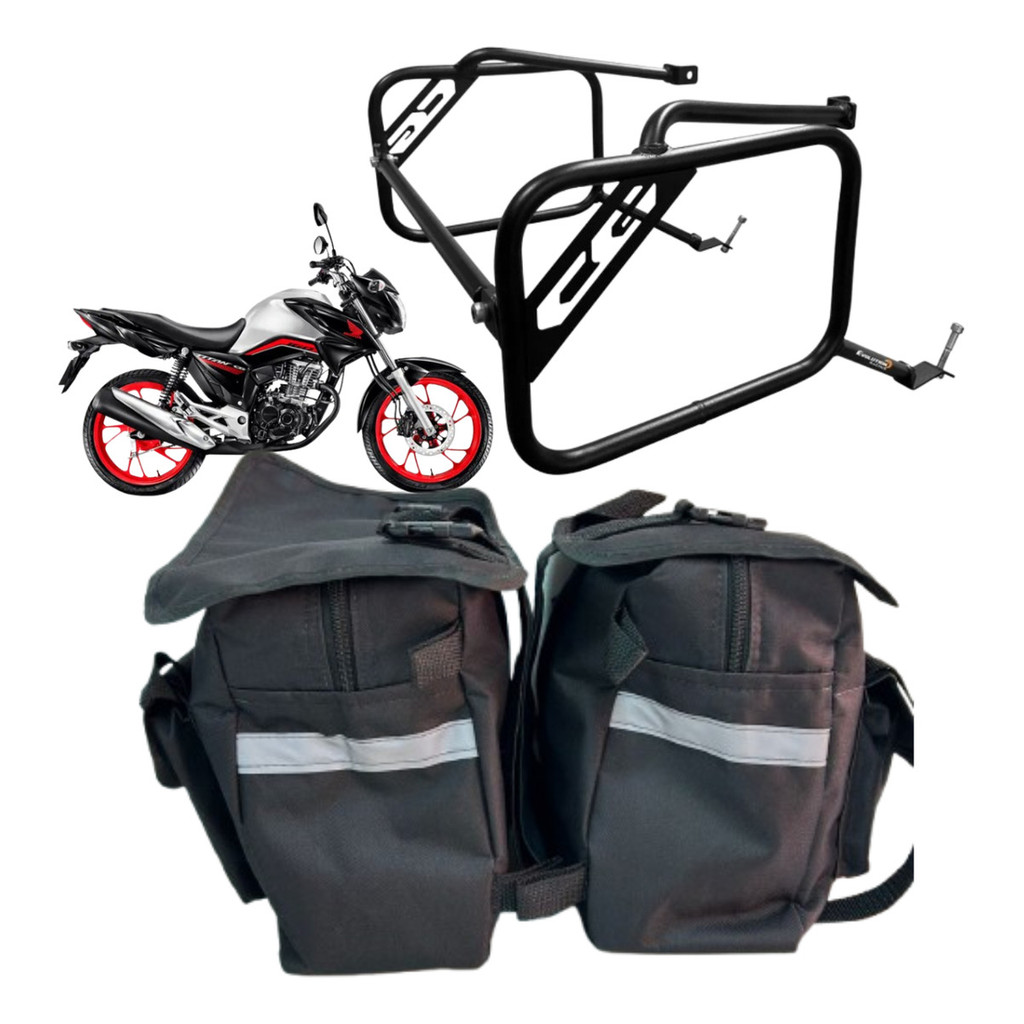 Mala Bag Bau Lateral 40l + Afastador Suporte Honda Fan Cg160