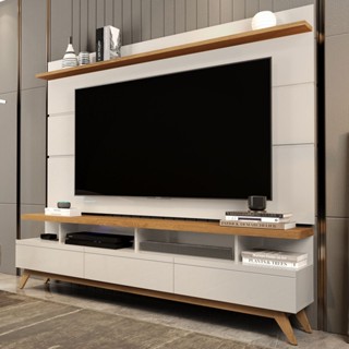 Rack com Painel para TV Até 72 Polegadas Vivare Wood New 3 Gavetas Off White/Nature - Giga Móveis em Oferta na Shopee