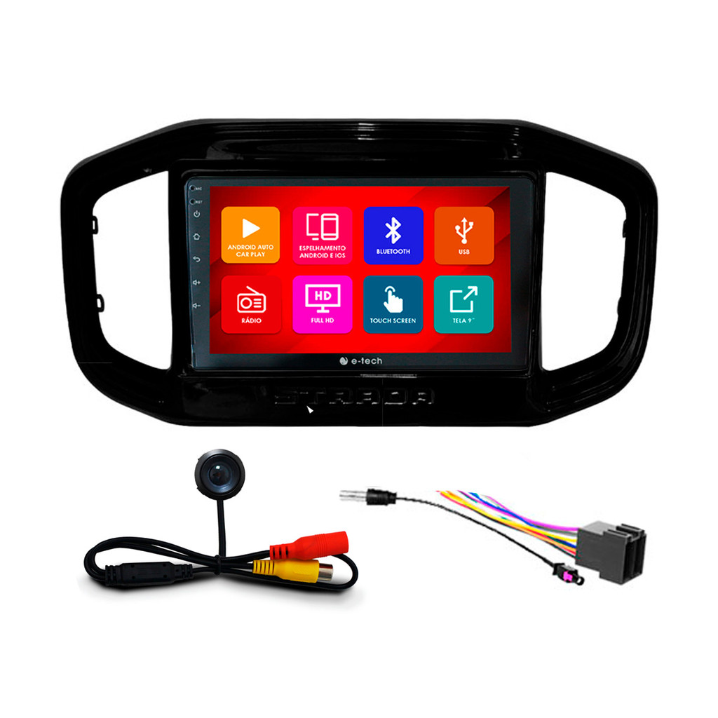 Kit Multimídia 9 Pol Strada Fiorino 2021 2022 2023 Partner Rapid 2022 2023 Android Auto CarPlay Qa+ 2 Din Black Piano em Oferta na Shopee