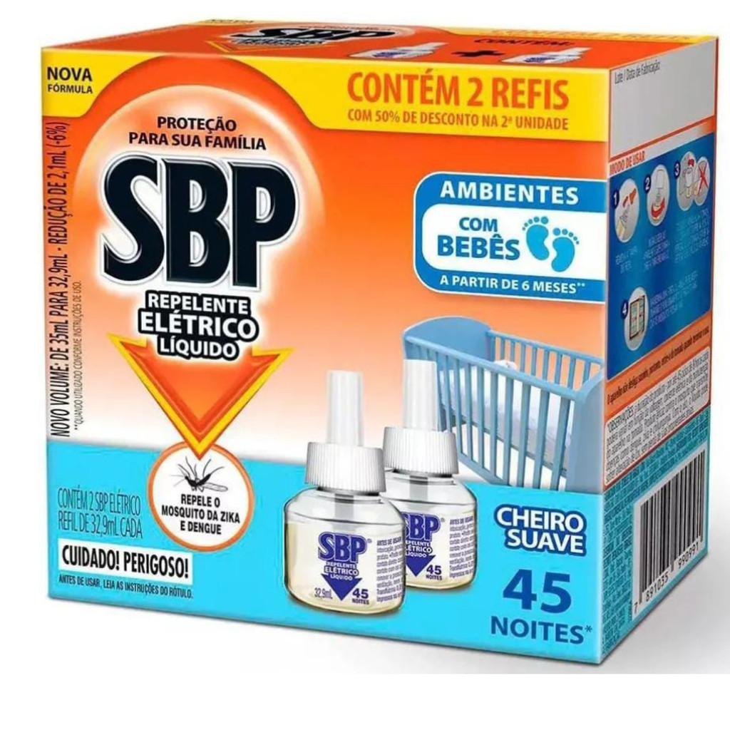 Repelente Líquido Elétrico SBP Caixa 2 Unidades 32,5ml Refil