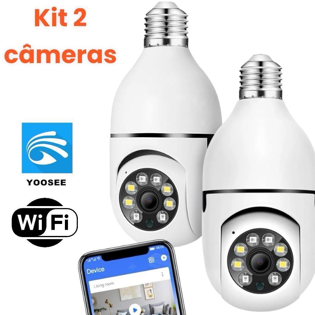 kit 2 câmera segurança wi-fi ip sem fio 360 encaixe lampada aplicativo yoosee ptz full HD visão noturna - bivolt 8177