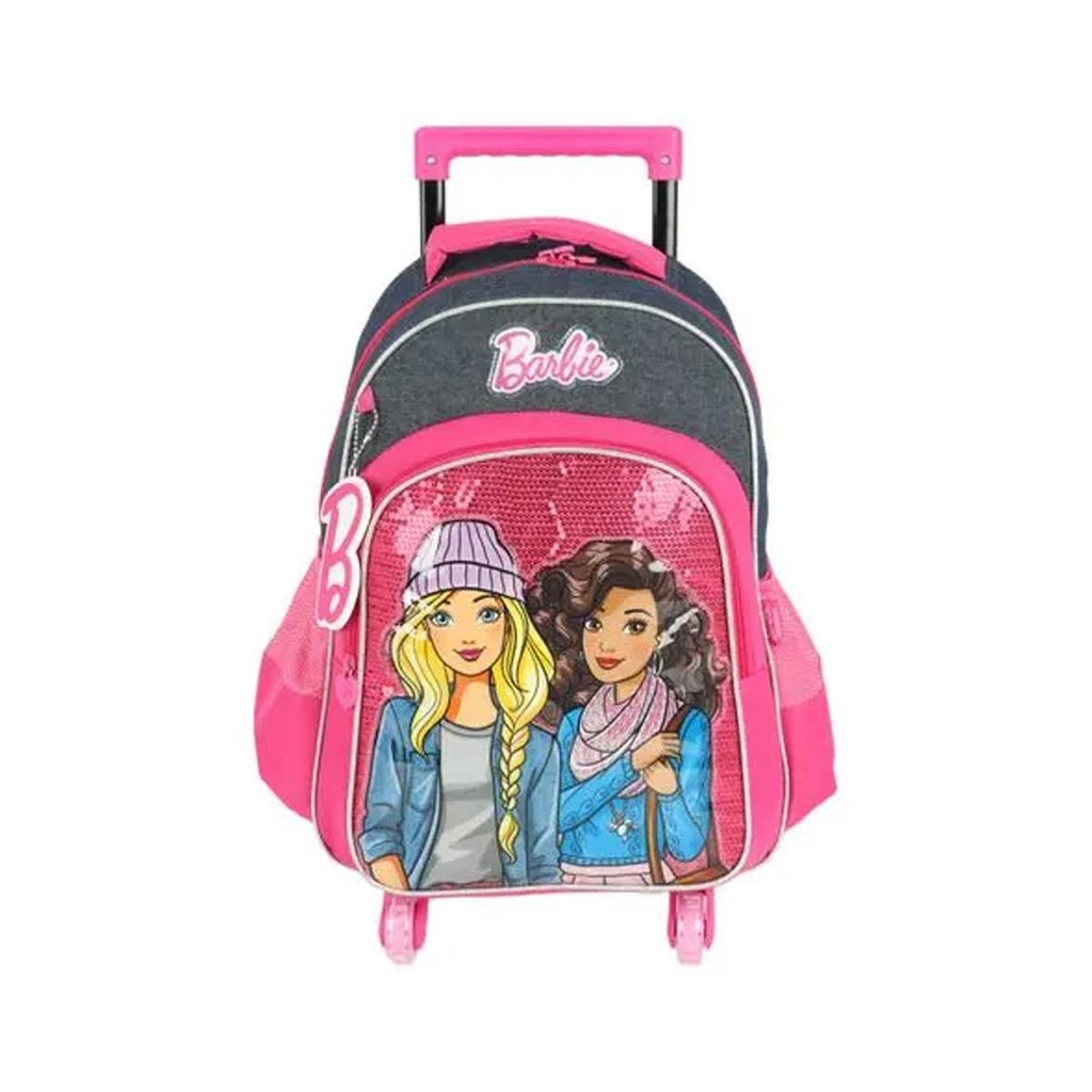 Mochila de Rodinhas 360° c/ LED Barbie Jeans Azul - LUXCEL