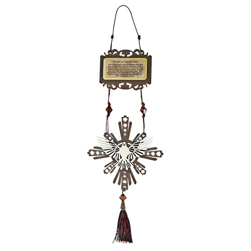 ADORNO DIVINO ESPIRITO STO MDF PLACA COM POM POM 43CM
