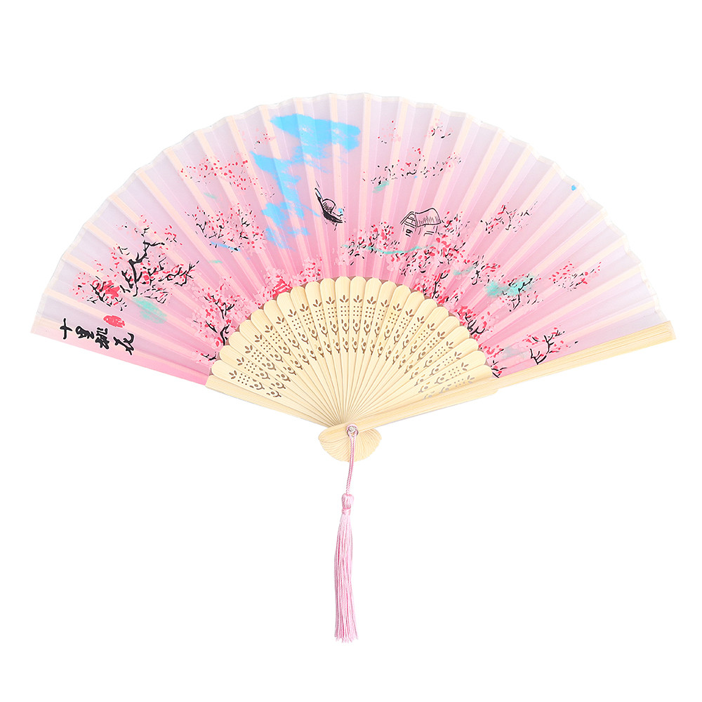 Leque de Mão Japonês Bambu Madeira Tecido