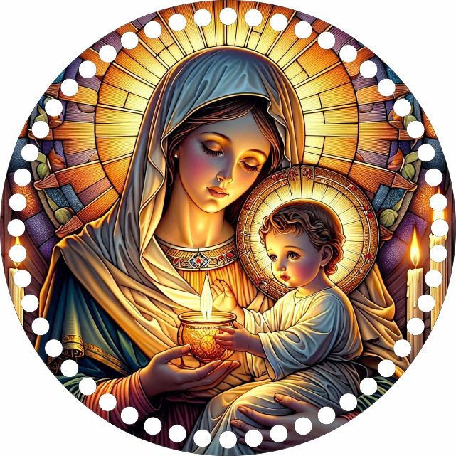 Base Redonda Nossa Senhora das Candeias / Nossa Senhora da Luz - Arte Estilo Vitral