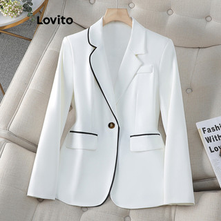 Lovito Blazer casual com botão liso e contraste para mulheres LNL63245 em Oferta na Shopee
