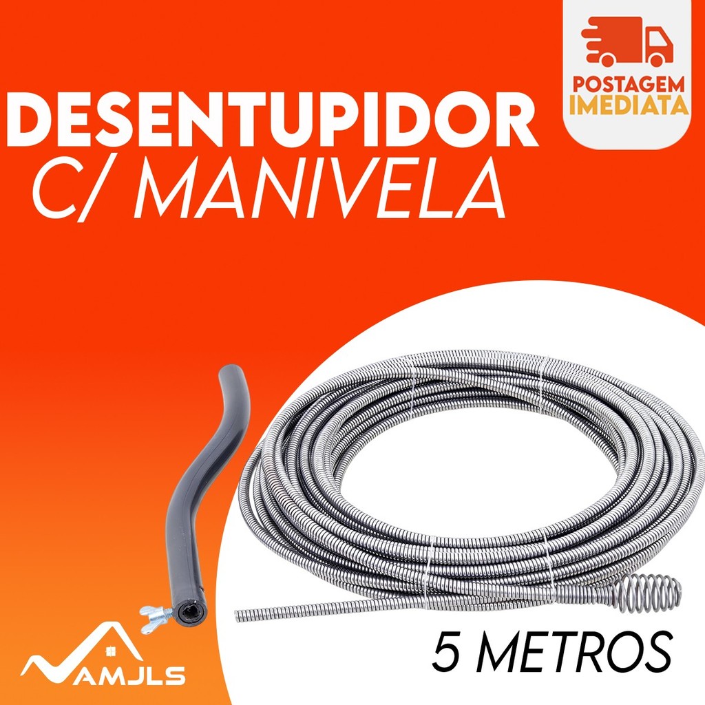 Desentupidor Manual 5m a 15m Mola de Aço Ralo Pia Banheiro Cozinha Quintal Cano Calha Bestfer