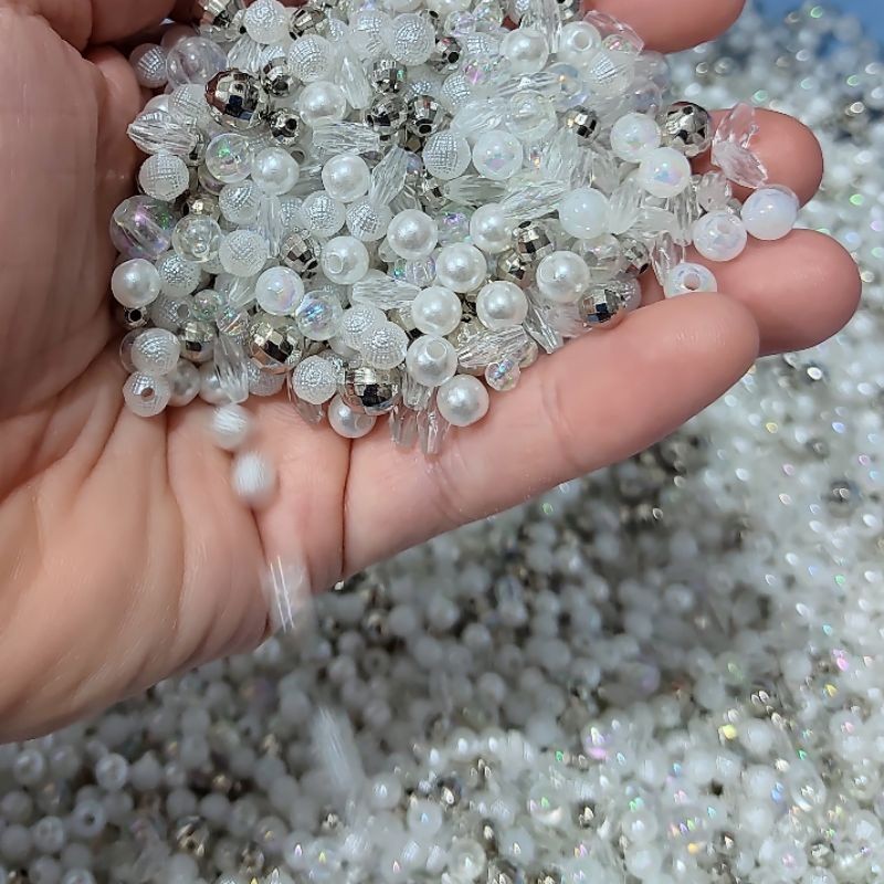 Blend Mix BRANCO Miçanga Acrílico Bolinha Pérolas para fazer Laços e tiaras DIY Artesanato em Oferta na Shopee