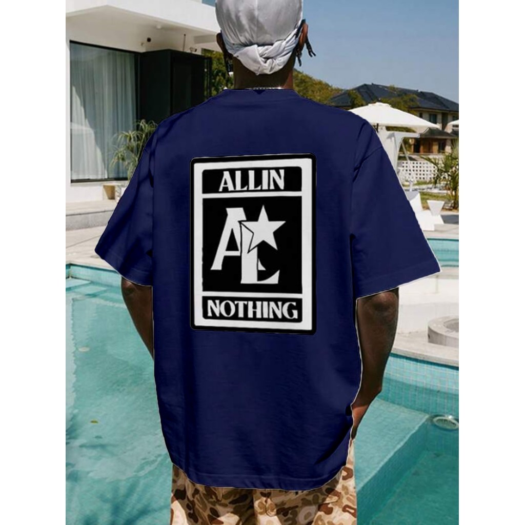 Camiseta Unissex All In Nothing Estampa Estrela Old School Blusa Masculina Ombro Caido Manga Curta