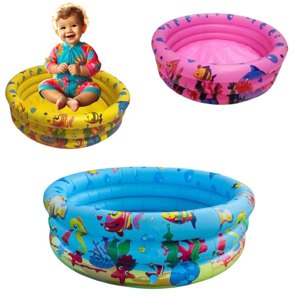 Piscina Redonda Inflável 3 Anéis Bebê Verão Menino Menina 40 Litros 60cm