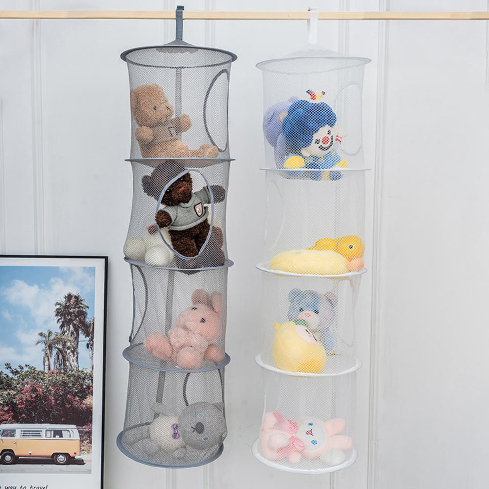 Organizador De Sacos De Poupança De Espaço De Armazenamento De Suspensão De Malha , Dobrável 4 Compartimentos Cesta Brin em Oferta na Shopee