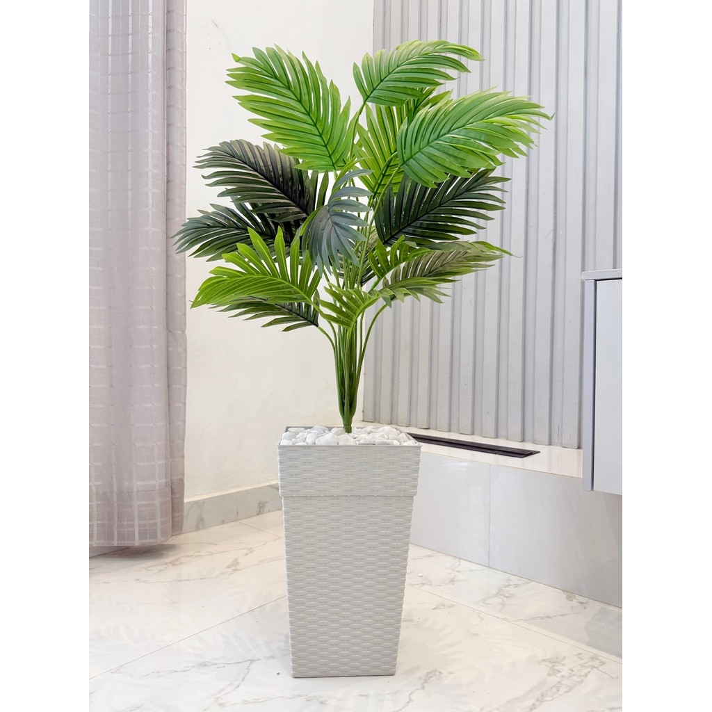 Planta Palmeira Artificial com Vaso Cores Completo Pedra