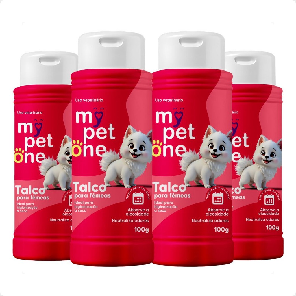 Kit 4 Talco Higiênico Perfumado Para Cães Fêmea Mypetone - 100g em Oferta na Shopee