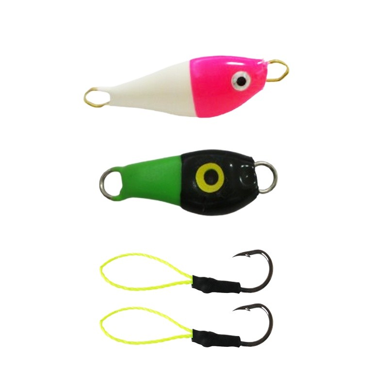 Kit Isca Micro Jig 15-17G c/ suporte hook 2 peças Robalo Corvina Pampo Pescada Tucunaré