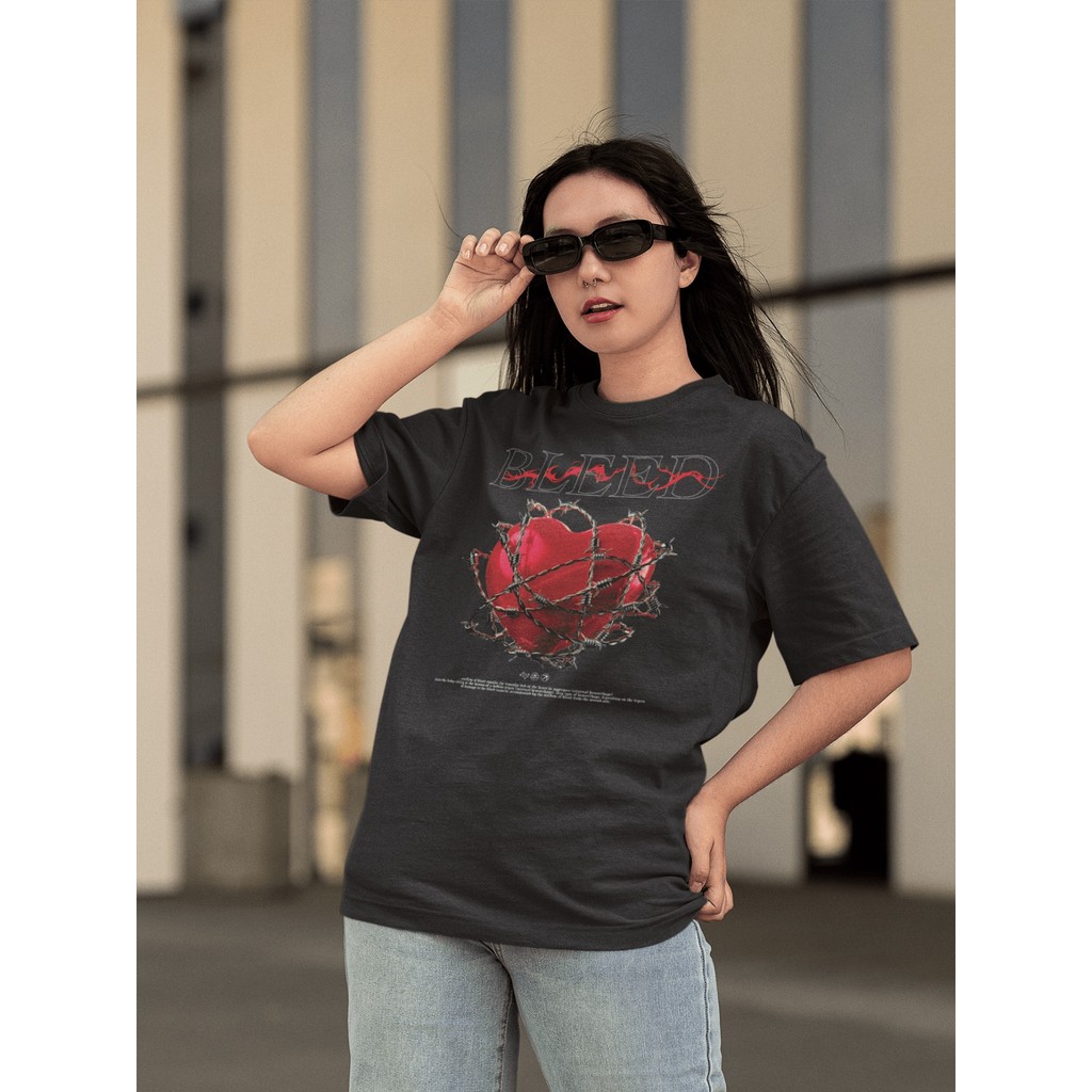 Camisa Camiseta Tshirt Ombro Caido Oversized Gola Alta Streetwear para o Dia a Dia Treinar Academia Estampado - BLEED