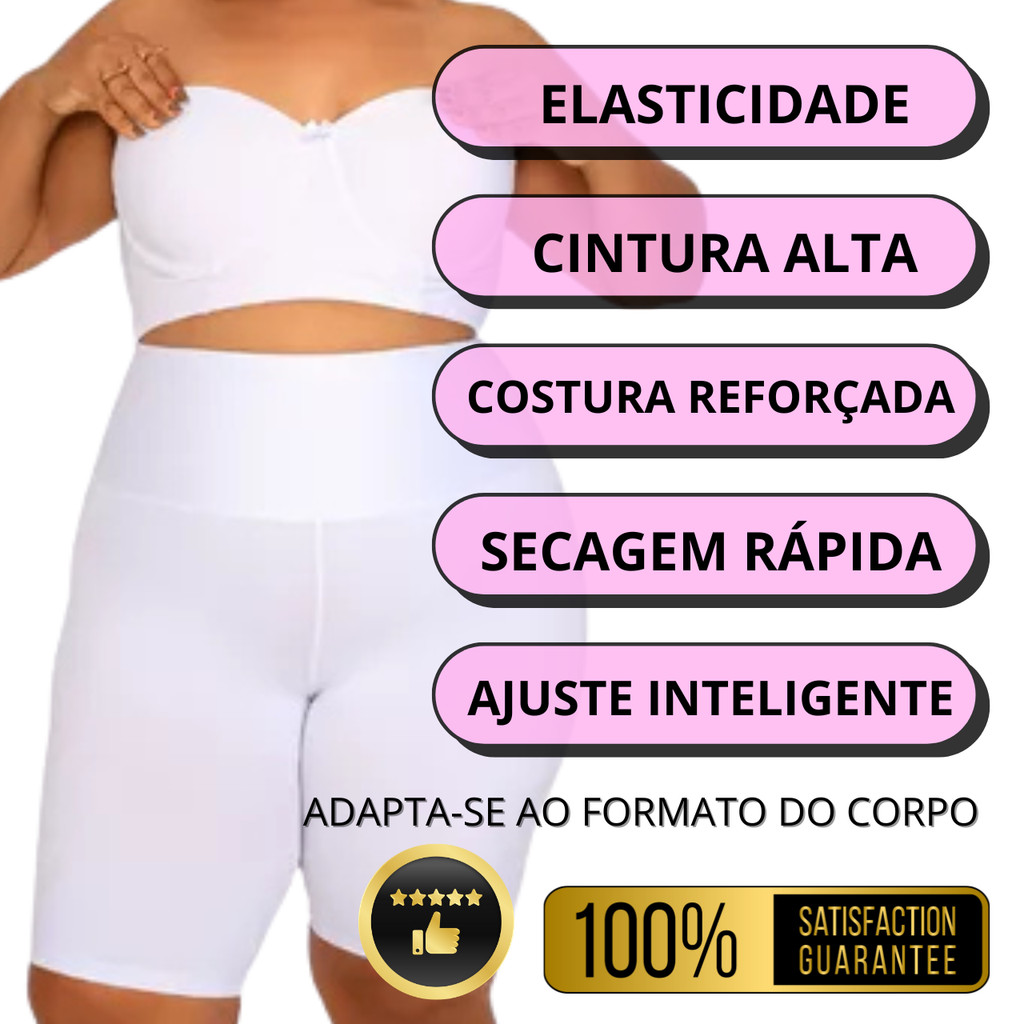 Bermuda Legging PLUS SIZE Branca Cós Alto, Liso, Ciclista, Elástica, Academia, Fitness, Shorts, Pilates, Yoga, ou Casual em Oferta na Shopee