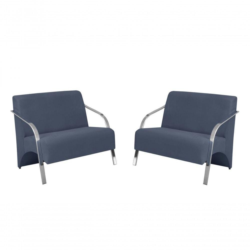 Kit 2 Poltronas 2 Lugares Vênus Braço Alumínio Suede - Home & Living