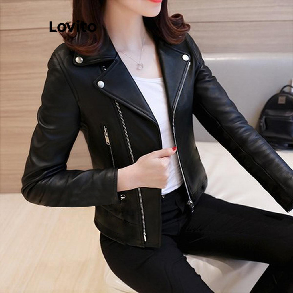 Lovito Jaqueta Casual Corta-Vento/Jaqueta Impermeável Com Botão Com Zíper Para Mulheres LNL62260 - Women Clothes