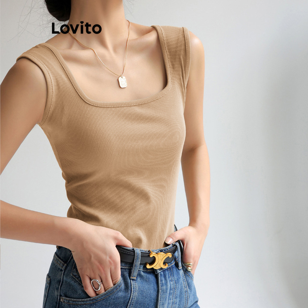 Lovito Regata Casual Lisa Básica Regata Para Mulheres LNL56078 - Women Clothes