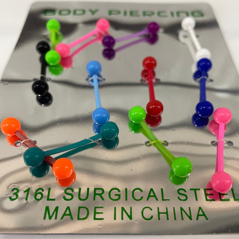 Cartela c/12 Piercing de Língua Silicone colorido moda unisexx em Oferta na Shopee