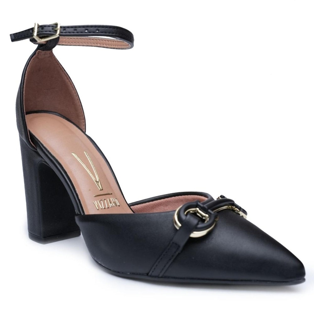 Scarpin Vizzano Salto Grosso Detalhe Feminino - Preto em Oferta na Shopee