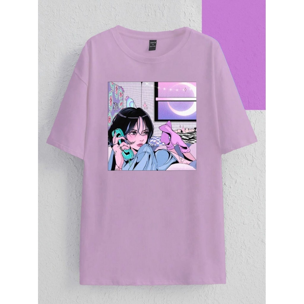 Camiseta Oversized Estampada Lilas Unissex Roxo Claro Alternativo Aesthetic Streetwear Life Style