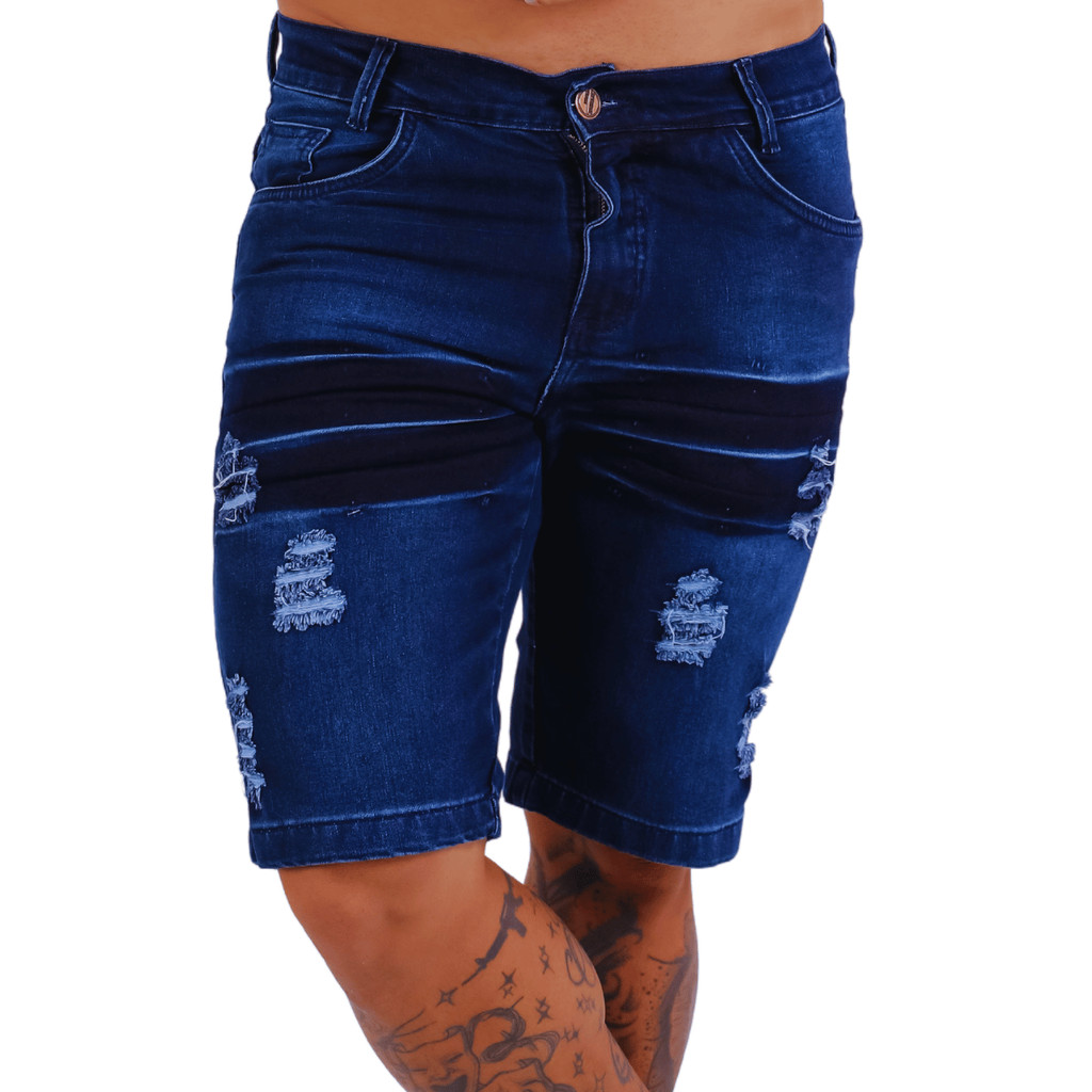 Bermuda Jeans Masculina Estilo Detonado 100% Algodão Moderna Versátil Descolada e Autêntica em Oferta na Shopee