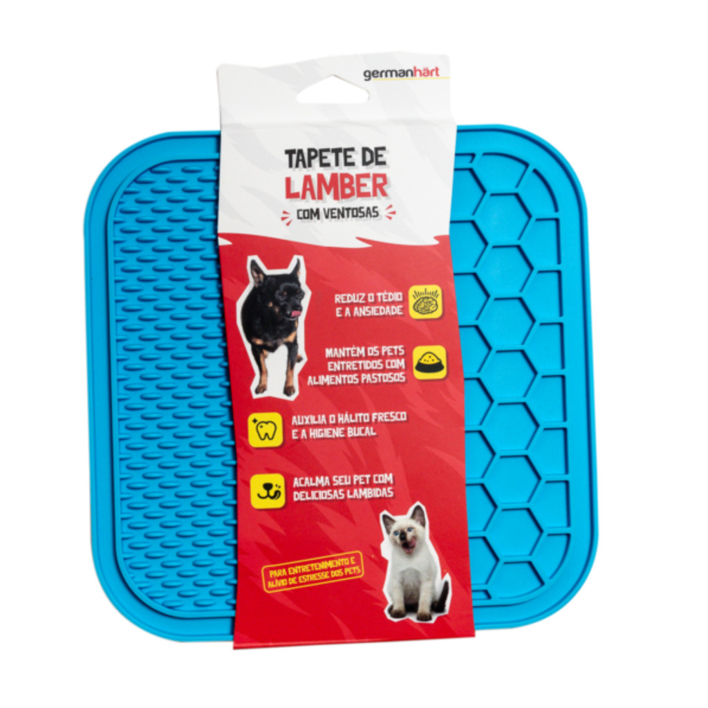 Tapete Comedouro de Lamber Silicone Lambedor Interativo Quadrado M Azul Germanhart