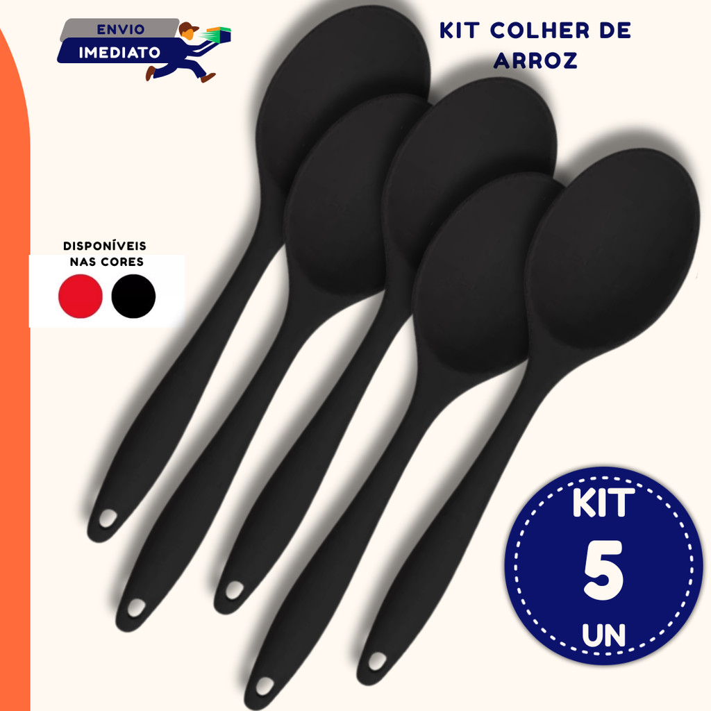 Utensílios De Cozinha Colher De Arroz Silicone Antiaderente Preto Vermelho 1 3 5 Unidades