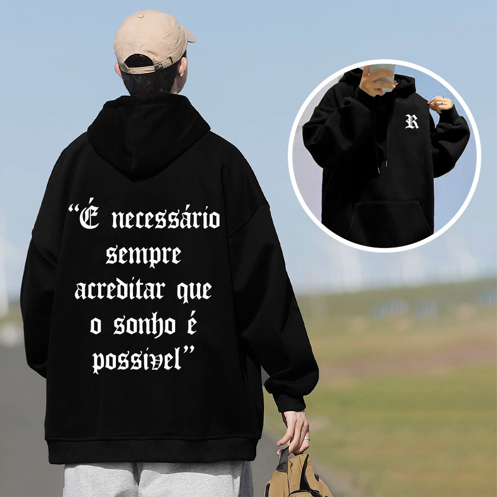 Moletom Canguru Blusa de Frio Top Racionais MCs É Necessario Sempre Acreditar Que o Sonho é Possível frio