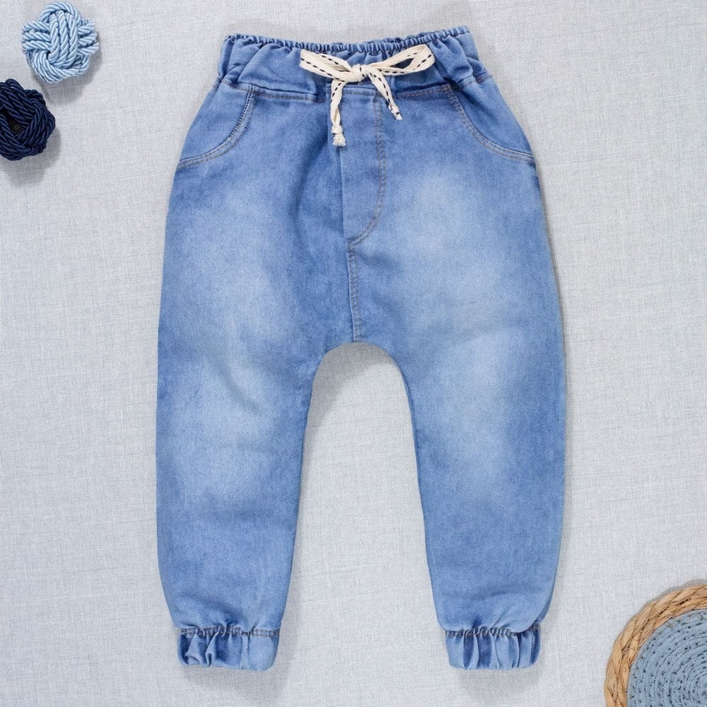 Calça Para Bebê Jeans Jogger Cordão Tracejado Azul Claro em Oferta na Shopee