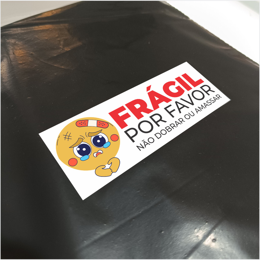 Kit Adesivos para Embalagem Frágil 8x3cm - Emoji - Etiqueta para Caixas, Envelopes e Pacotes