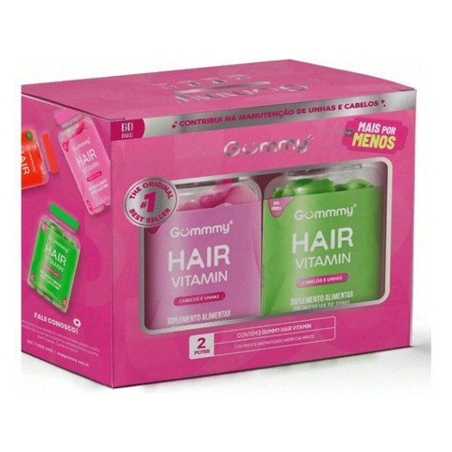Kit 2 Potes Gummy Hair Vitamin - Maça Verde + Tutti Frutti
