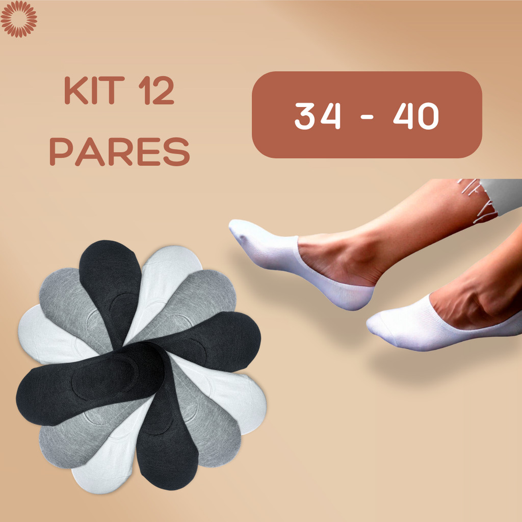 Kit Até 12 Pares Meia Invisível Feminina Sapatilha Premium