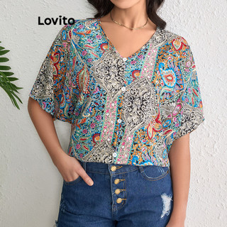 Lovito Blusa básica com estampa Boho Paisley para mulheres LBL20511 em Oferta na Shopee