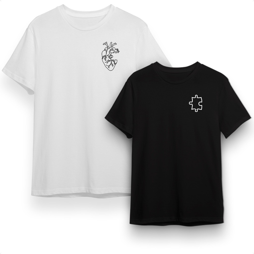 Kit 2 Camisetas Casal Coração Peça 100% Algodão