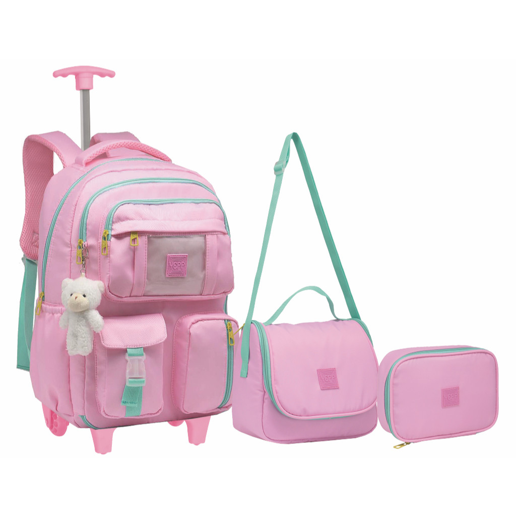 Kit Mochila Feminina De Rodinha Juvenil infantil Escolar Com Chaveiro Urso Abertura 180° em Oferta na Shopee