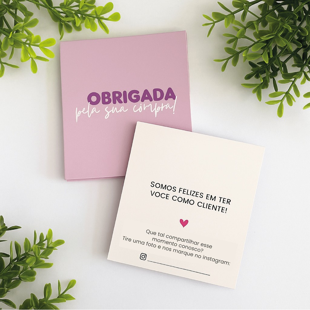 Kit Até 100 Cartão Postal Grande de Agradecimento para Clientes – Obrigada pela sua compra! 9x10cm Pronta Entrega