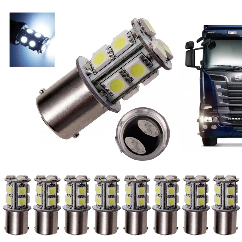 KIT 10 LAMPADA 13 LED BAY15D 2 POLO P21/5W 1157 1034 BRANCO 24V