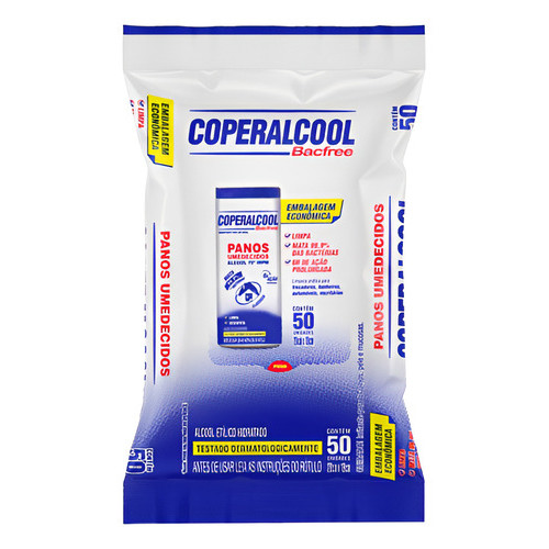 Lenços Umedecidos Coperalcool Bacfree 50un 70° Clássico em Oferta na Shopee