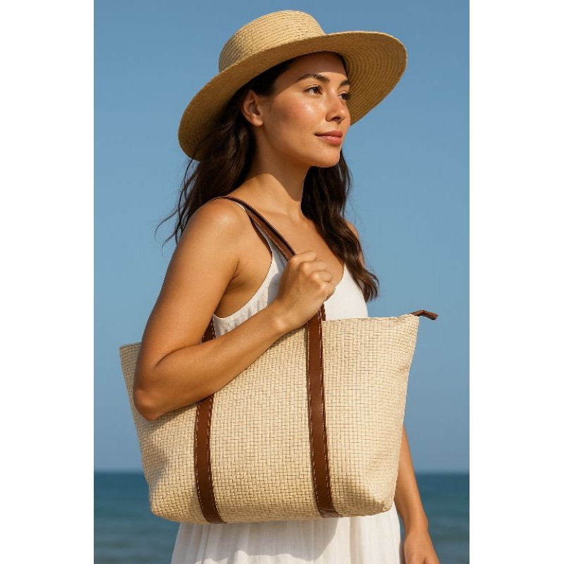 Sacola de praia  modelo ombro  verão de palha ideal para praia e piscina