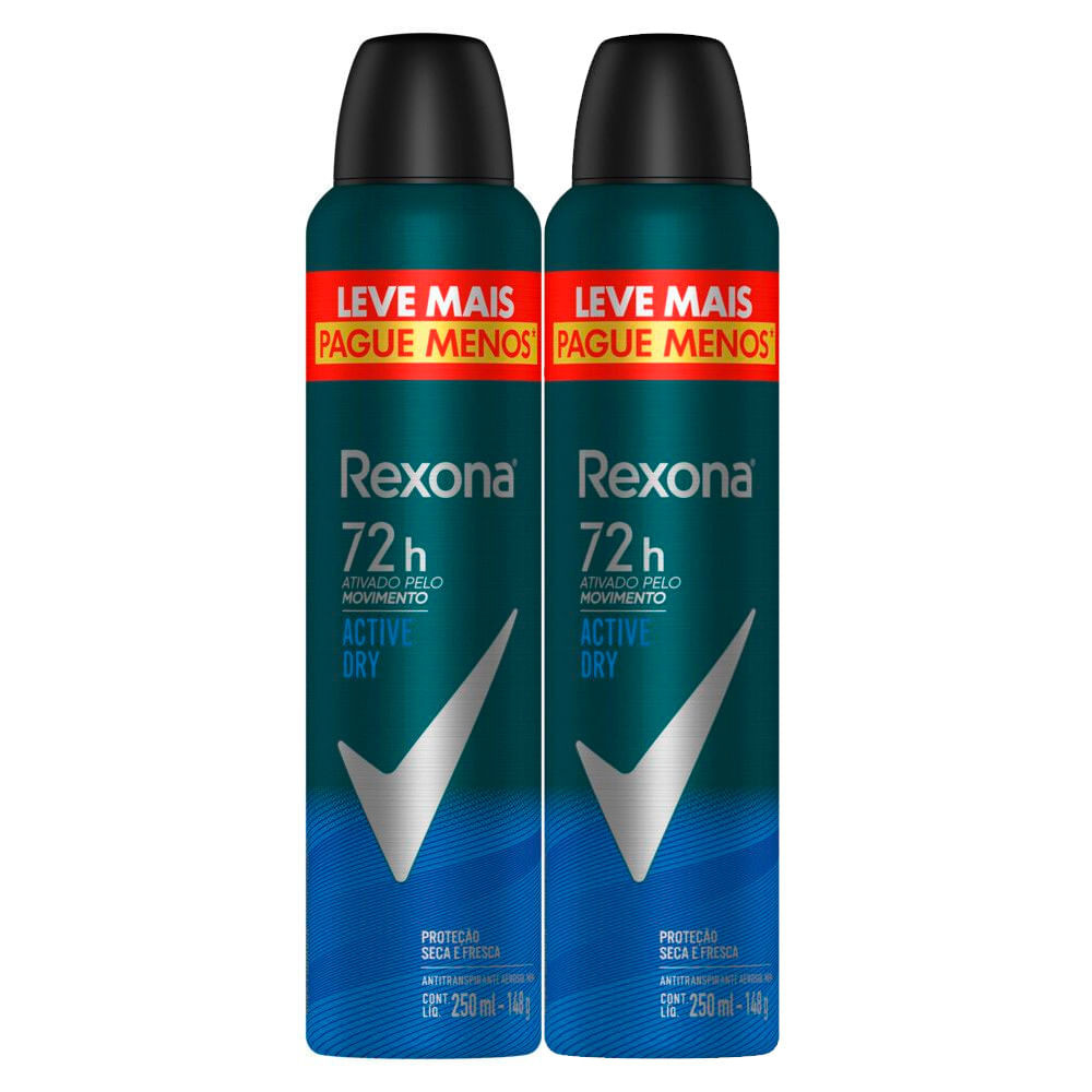 Kit 2 Desodorante Rexona Men Active Dry Aerosol Antitranspirante 72h 250ml Leve Mais Pague Menos - Beauty