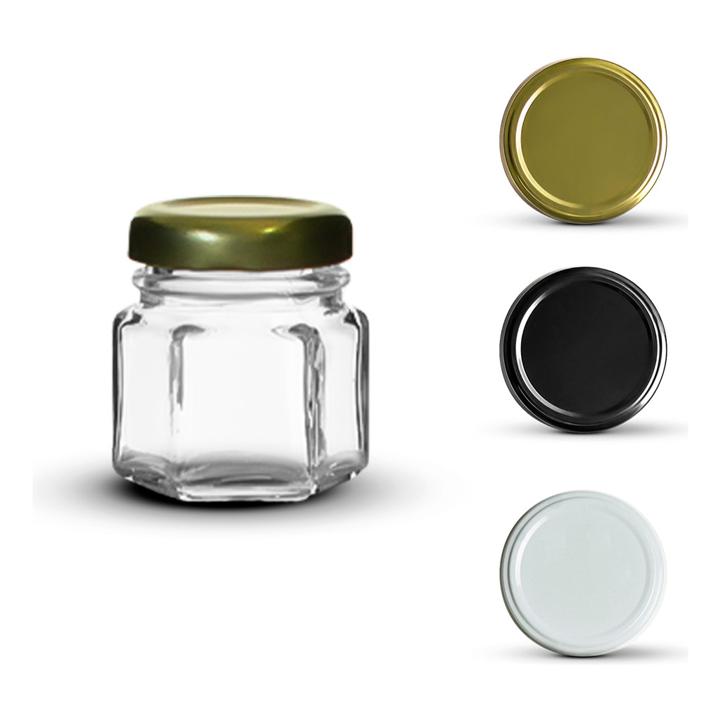 24 Potes De Vidro 40ml Sextavado + Tampas Metálicas + Lacres