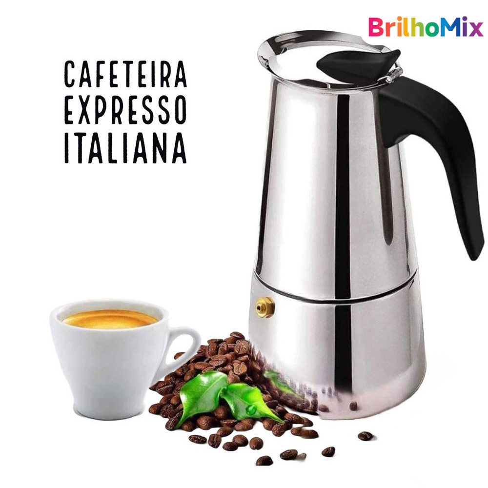 Imagem Cafeteira Italiana Inox 9 Xícaras - Expresso Profissional + Moka 4/6 Xícaras com Filtro de Alta Pressão