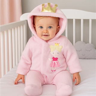 Macacão Bebê Inverno Quentinho Com Capuz Com Coroa em Oferta na Shopee